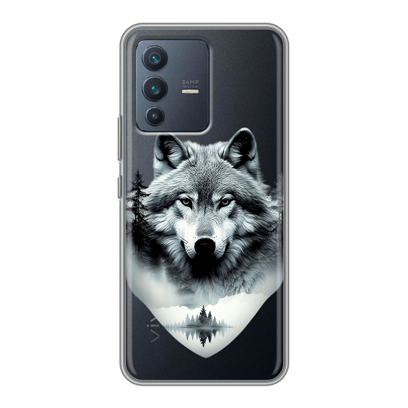Силиконовый чехол на Vivo V23 с принтом Волк в лесу Силиконовый чехол на Vivo V23 с принтом Волк в лесу
