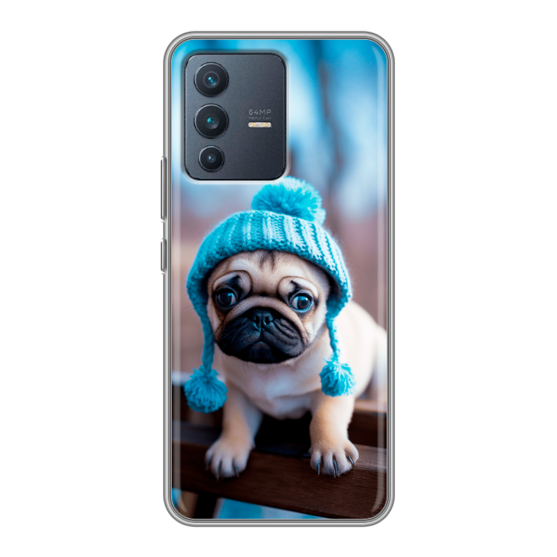 Силиконовый чехол на Vivo V23 с принтом Мопс в шапке Силиконовый чехол на Vivo V23 с принтом Мопс в шапке