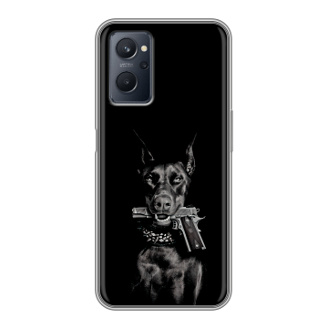 Силиконовый чехол на Realme 9i с принтом Доберман и пистолет