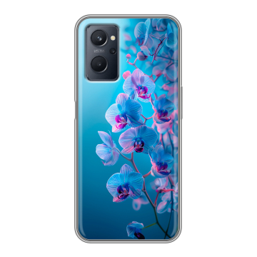 Силиконовый чехол на Realme 9i с принтом голубые орхидеи Силиконовый чехол на Realme 9i с принтом голубые орхидеи