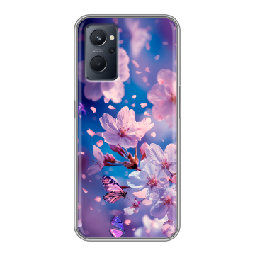 Силиконовый чехол на Realme 9i с принтом цветы бабочки Силиконовый чехол на Realme 9i с принтом цветы бабочки