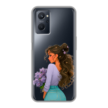 Силиконовый чехол на Realme 9i с принтом девушка цветы Силиконовый чехол на Realme 9i с принтом девушка цветы