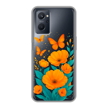 Силиконовый чехол на Realme 9i с принтом цветы бабочки Силиконовый чехол на Realme 9i с принтом цветы бабочки