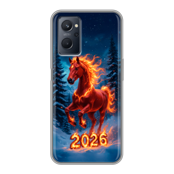 Силиконовый чехол на Realme 9i с принтом Новый год коня