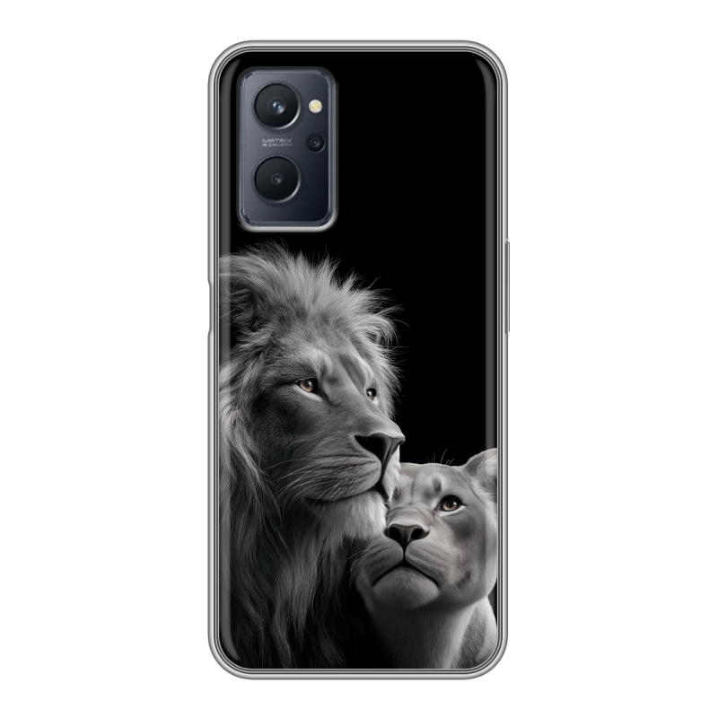 Силиконовый противоударный чехол на Realme 9i с принтом Лев кошки Силиконовый противоударный чехол на Realme 9i с принтом Лев кошки