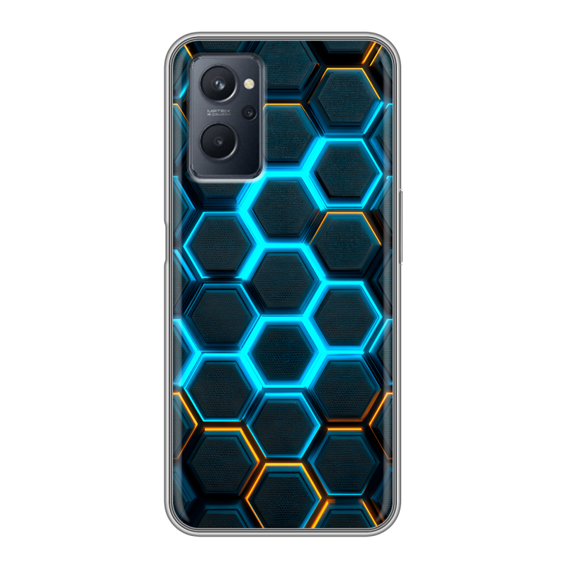Силиконовый противоударный чехол на Realme 9i с принтом Неоновые соты Силиконовый противоударный чехол на Realme 9i с принтом Неоновые соты