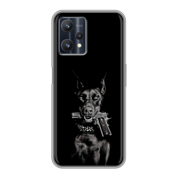 Силиконовый чехол на Realme 9 Pro с принтом Доберман и пистолет Силиконовый чехол на Realme 9 Pro с принтом Доберман и пистолет