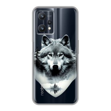 Силиконовый чехол на Realme 9 Pro с принтом Волк в лесу Силиконовый чехол на Realme 9 Pro с принтом Волк в лесу