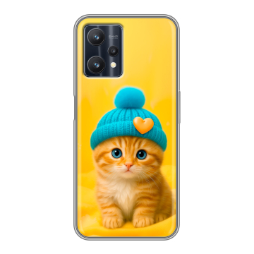 Силиконовый чехол на Realme 9 Pro с принтом Котенок в шапке