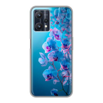 Силиконовый чехол на Realme 9 Pro с принтом голубые орхидеи Силиконовый чехол на Realme 9 Pro с принтом голубые орхидеи