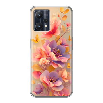 Силиконовый чехол на Realme 9 Pro с принтом Цветы и бабочки