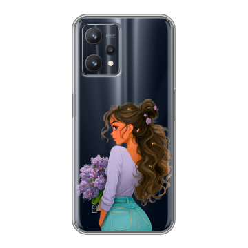 Силиконовый чехол на Realme 9 Pro с принтом девушка цветы