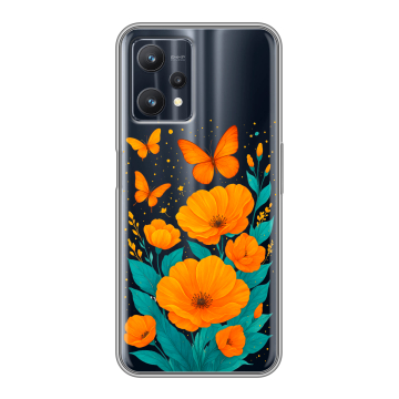 Силиконовый чехол на Realme 9 Pro с принтом цветы бабочки