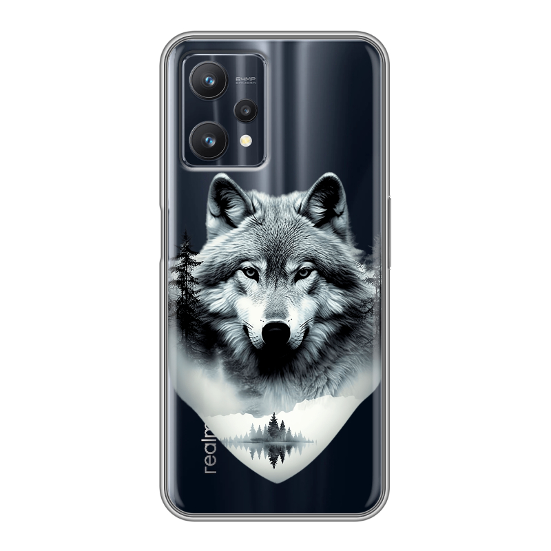 Силиконовый чехол на Realme 9 Pro с принтом Волк в лесу Силиконовый чехол на Realme 9 Pro с принтом Волк в лесу