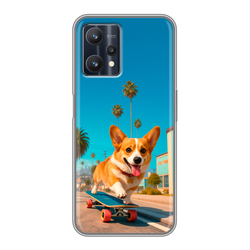 Силиконовый чехол на Realme 9 Pro с принтом Корги на скейте Силиконовый чехол на Realme 9 Pro с принтом Корги на скейте