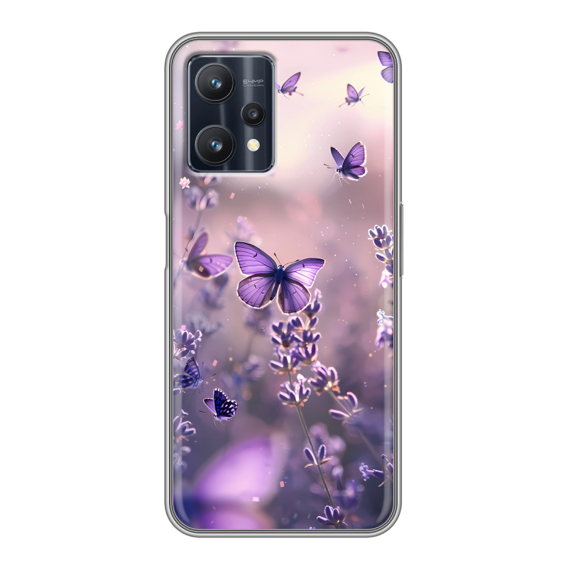 Силиконовый чехол на Realme 9 Pro с принтом бабочки и лаванда Силиконовый чехол на Realme 9 Pro с принтом бабочки и лаванда