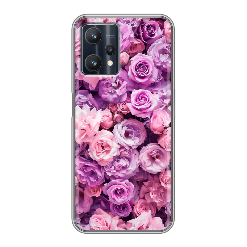 Силиконовый противоударный чехол на Realme 9 Pro с принтом лавандовые розы Силиконовый противоударный чехол на Realme 9 Pro с принтом лавандовые розы
