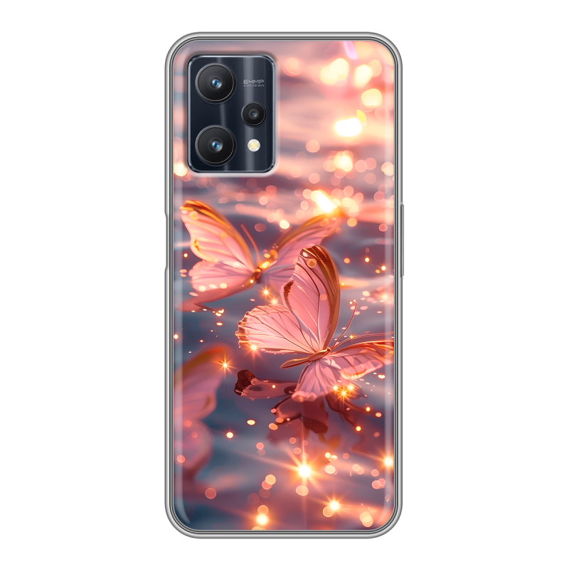 Силиконовый чехол на Realme 9 Pro с принтом бабочки розовые Силиконовый чехол на Realme 9 Pro с принтом бабочки розовые