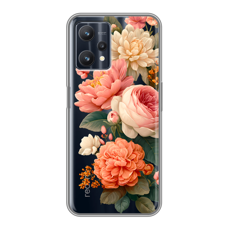 Силиконовый противоударный чехол на Realme 9 Pro с принтом цветы Силиконовый противоударный чехол на Realme 9 Pro с принтом цветы