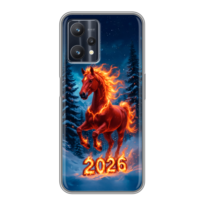 Силиконовый противоударный чехол на Realme 9 Pro с принтом Новый год коня Силиконовый противоударный чехол на Realme 9 Pro с принтом Новый год коня