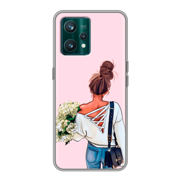 Силиконовый чехол на Realme 9 Pro Plus с принтом Девушка и букет Силиконовый чехол на Realme 9 Pro Plus с принтом Девушка и букет