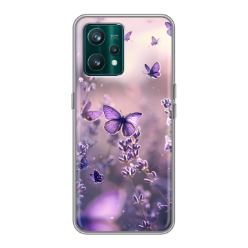 Силиконовый чехол на Realme 9 Pro Plus с принтом бабочки и лаванда Силиконовый чехол на Realme 9 Pro Plus с принтом бабочки и лаванда