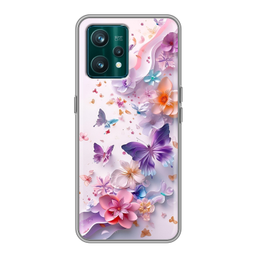 Силиконовый чехол на Realme 9 Pro Plus с принтом цветы бабочки Силиконовый чехол на Realme 9 Pro Plus с принтом цветы бабочки