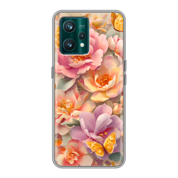 Силиконовый чехол на Realme 9 Pro Plus с принтом Цветы и бабочки Силиконовый чехол на Realme 9 Pro Plus с принтом Цветы и бабочки