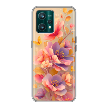 Силиконовый чехол на Realme 9 Pro Plus с принтом Цветы и бабочки Силиконовый чехол на Realme 9 Pro Plus с принтом Цветы и бабочки