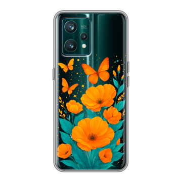 Силиконовый чехол на Realme 9 Pro Plus с принтом цветы бабочки Силиконовый чехол на Realme 9 Pro Plus с принтом цветы бабочки