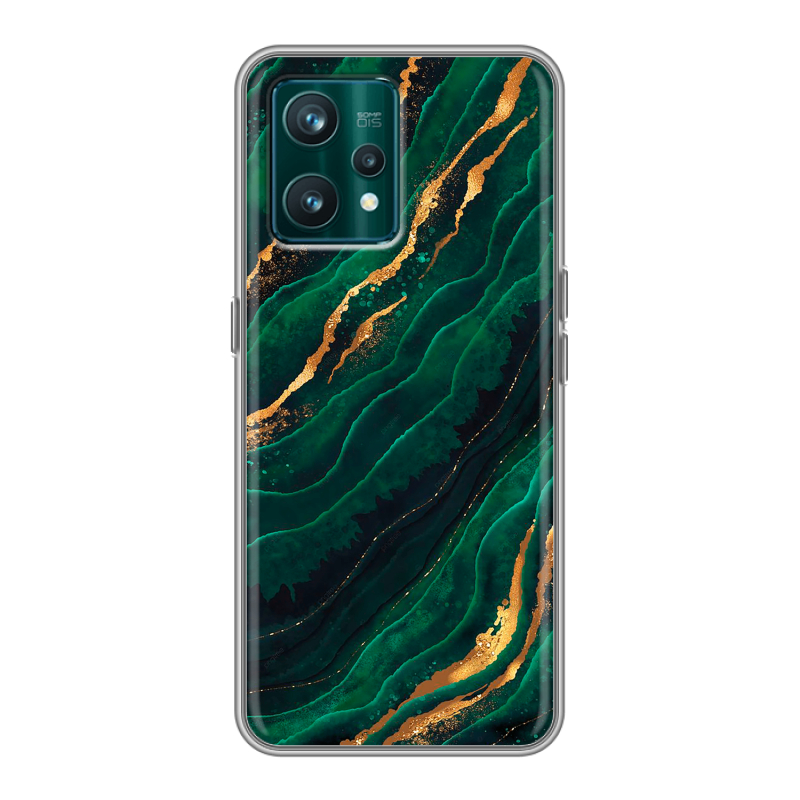 Силиконовый противоударный чехол на Realme 9 Pro Plus с принтом Мрамор зеленое золото Силиконовый противоударный чехол на Realme 9 Pro Plus с принтом Мрамор зеленое золото