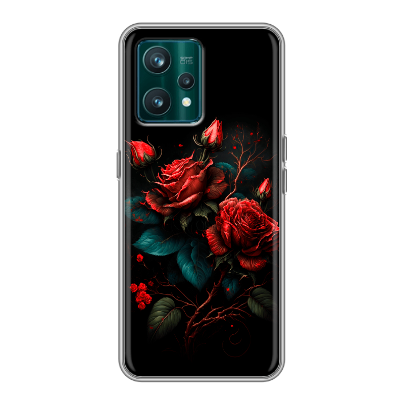 Силиконовый чехол на Realme 9 Pro Plus с принтом Розы красные Силиконовый чехол на Realme 9 Pro Plus с принтом Розы красные