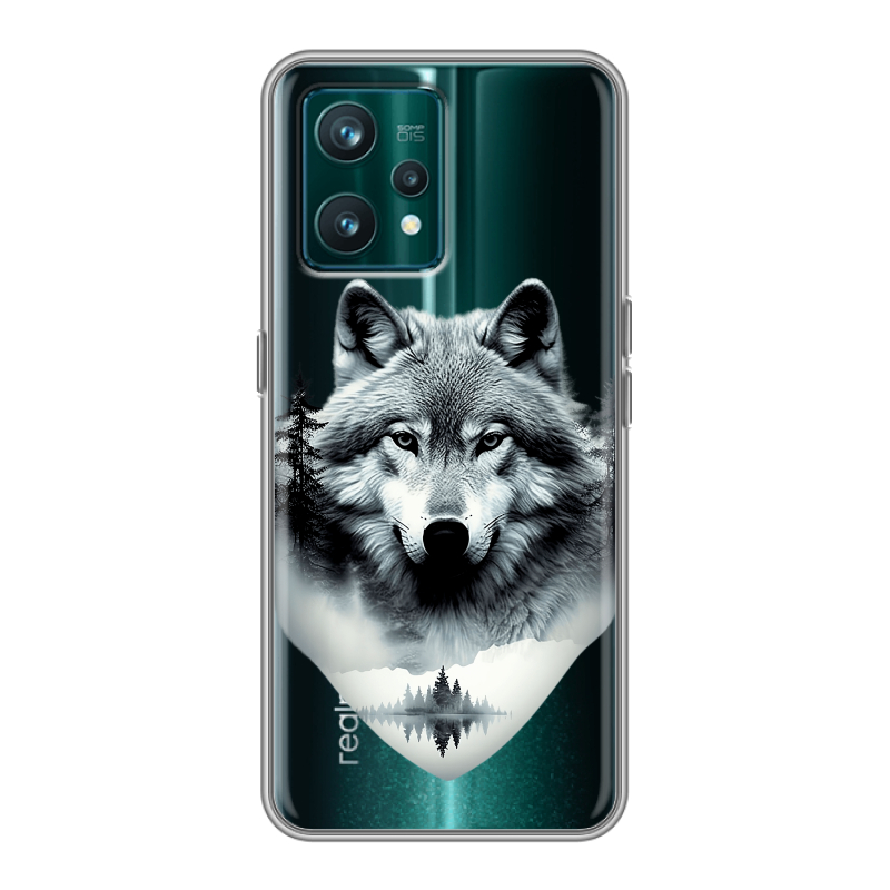 Силиконовый чехол на Realme 9 Pro Plus с принтом Волк в лесу Силиконовый чехол на Realme 9 Pro Plus с принтом Волк в лесу