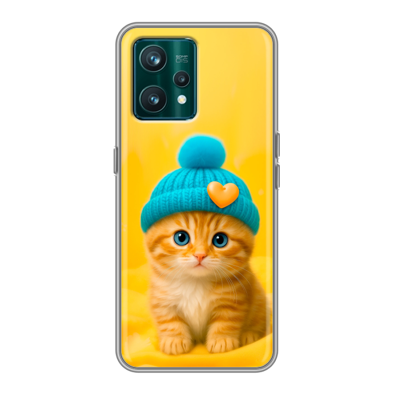 Силиконовый чехол на Realme 9 Pro Plus с принтом Котенок в шапке Силиконовый чехол на Realme 9 Pro Plus с принтом Котенок в шапке