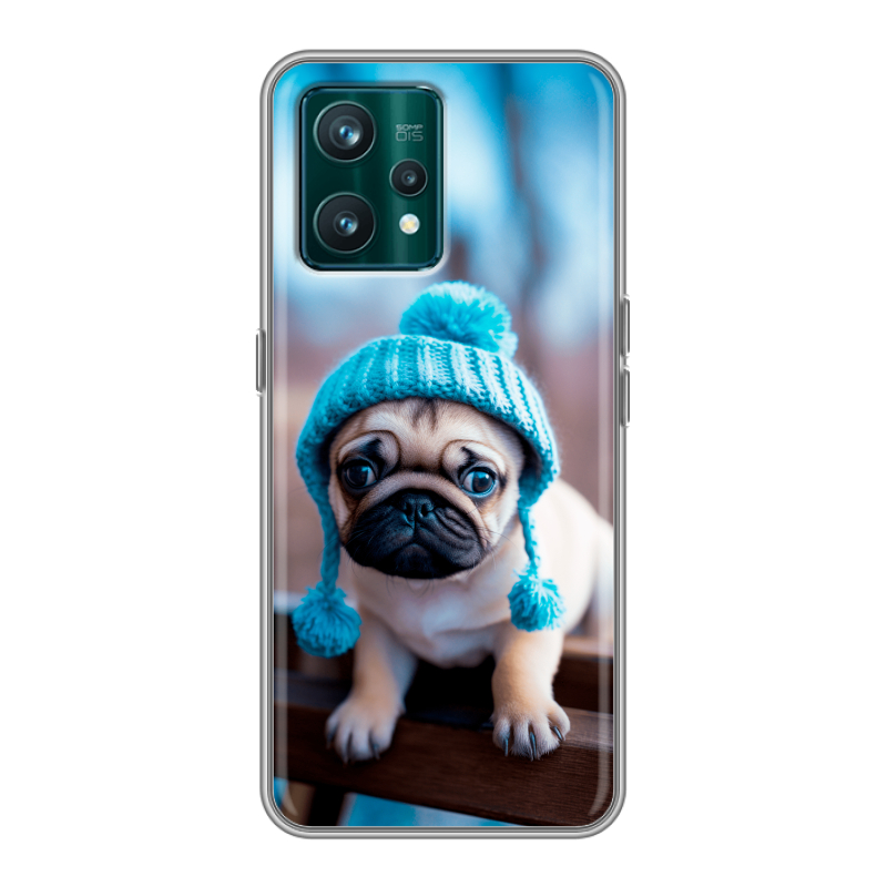 Силиконовый чехол на Realme 9 Pro Plus с принтом Мопс в шапке Силиконовый чехол на Realme 9 Pro Plus с принтом Мопс в шапке