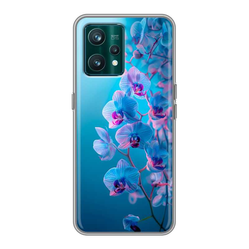 Силиконовый чехол на Realme 9 Pro Plus с принтом голубые орхидеи Силиконовый чехол на Realme 9 Pro Plus с принтом голубые орхидеи