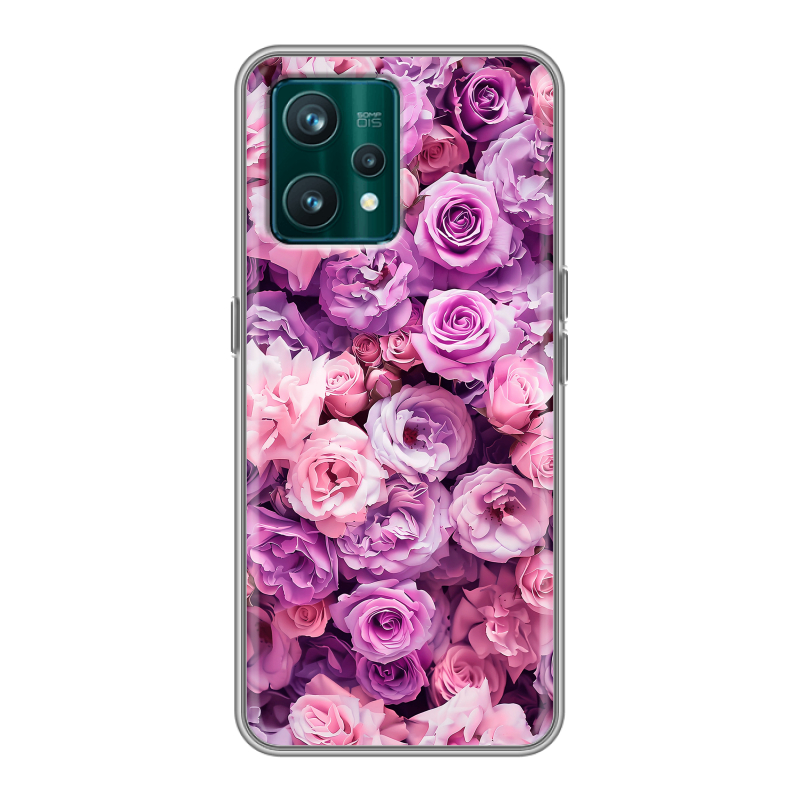 Силиконовый чехол на Realme 9 Pro Plus с принтом лавандовые розы Силиконовый чехол на Realme 9 Pro Plus с принтом лавандовые розы