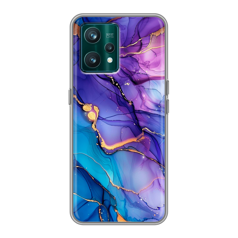 Силиконовый противоударный чехол на Realme 9 Pro Plus с принтом синий мрамор Силиконовый противоударный чехол на Realme 9 Pro Plus с принтом синий мрамор
