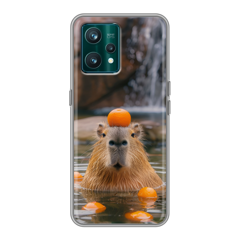 Силиконовый чехол на Realme 9 Pro Plus с принтом Капибара с апельсином Силиконовый чехол на Realme 9 Pro Plus с принтом Капибара с апельсином