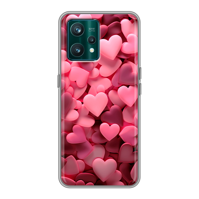 Силиконовый чехол на Realme 9 Pro Plus с принтом розовые сердечки Силиконовый чехол на Realme 9 Pro Plus с принтом розовые сердечки