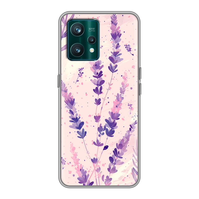 Силиконовый чехол на Realme 9 Pro Plus с принтом цветы лаванда Силиконовый чехол на Realme 9 Pro Plus с принтом цветы лаванда