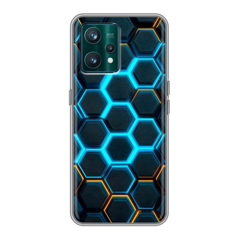Силиконовый противоударный чехол на Realme 9 Pro Plus с принтом Неоновые соты Силиконовый противоударный чехол на Realme 9 Pro Plus с принтом Неоновые соты