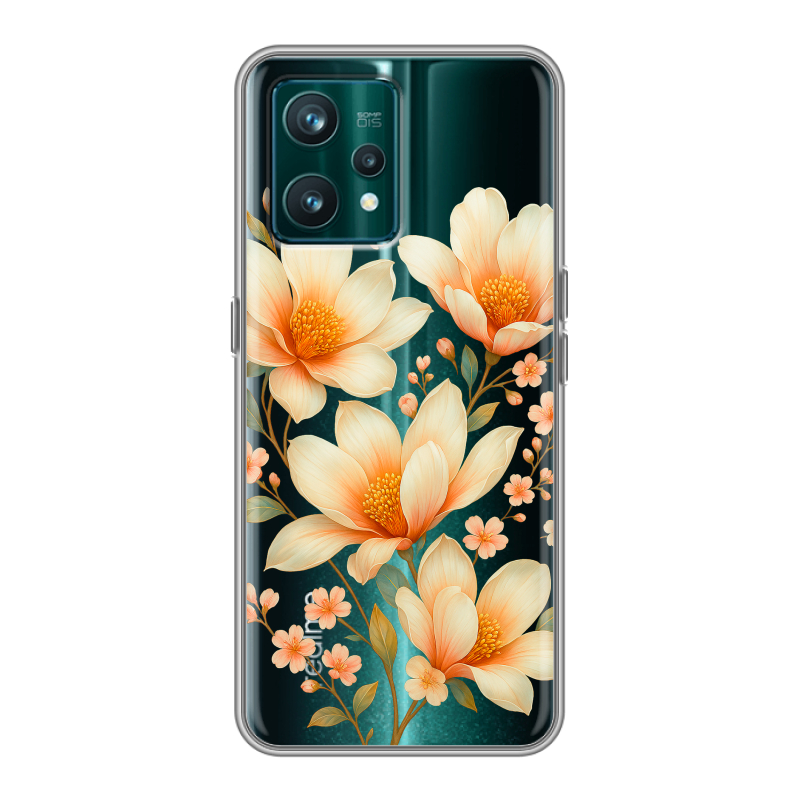 Силиконовый противоударный чехол на Realme 9 Pro Plus с принтом Цветы Силиконовый противоударный чехол на Realme 9 Pro Plus с принтом Цветы