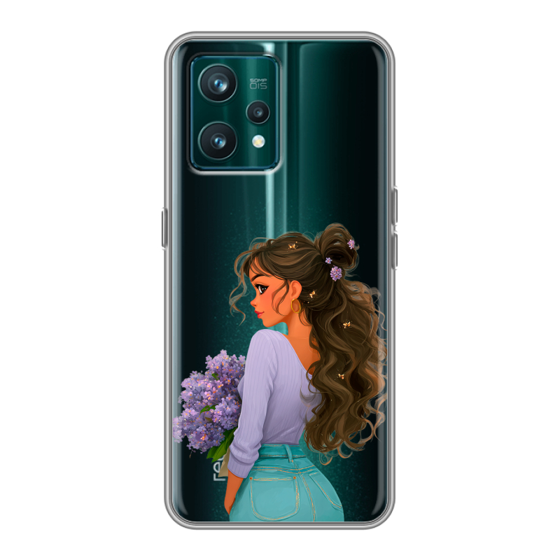 Силиконовый чехол на Realme 9 Pro Plus с принтом девушка цветы Силиконовый чехол на Realme 9 Pro Plus с принтом девушка цветы