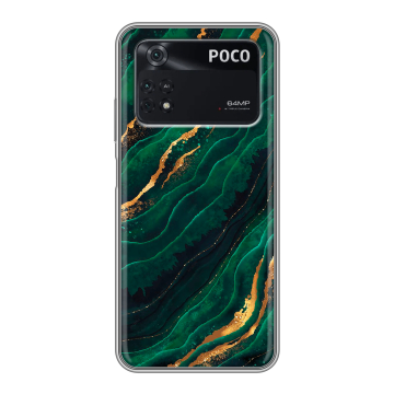 Силиконовый чехол на Xiaomi Poco M4 Pro 4G с принтом Мрамор зеленое золото