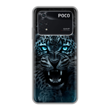 Силиконовый чехол на Xiaomi Poco M4 Pro 4G с принтом Темный леопард Силиконовый чехол на Xiaomi Poco M4 Pro 4G с принтом Темный леопард