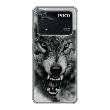 Силиконовый чехол на Xiaomi Poco M4 Pro 4G с принтом Волк