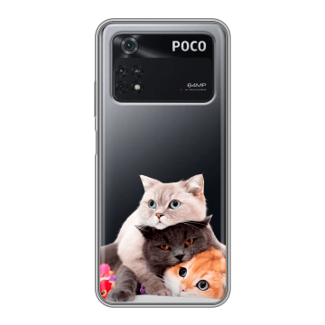 Силиконовый чехол на Xiaomi Poco M4 Pro 4G с принтом Кошки