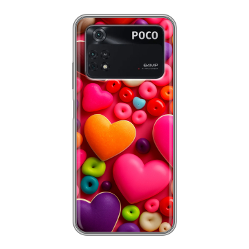 Силиконовый чехол на Xiaomi Poco M4 Pro 4G с принтом Сердечки