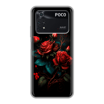 Силиконовый чехол на Xiaomi Poco M4 Pro 4G с принтом Розы красные